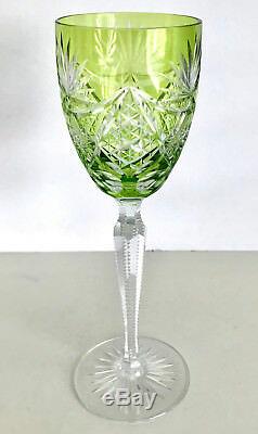 Baccarat Vintage Lime Peridot Cased Cut Clear Crystal 8 3/4 Wine Goblet