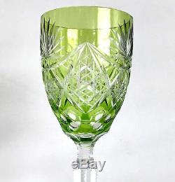 Baccarat Vintage Lime Peridot Cased Cut Clear Crystal 8 3/4 Wine Goblet