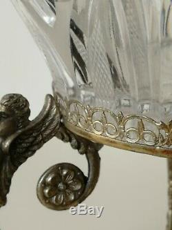 Beautiful Antique Vintage Gothic Crystal Cut Glass Center Serving Silver Putto