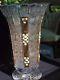 Beautiful Czech Bohemian Large Hand-cut Crystal Vase with Gold & Paint Accents