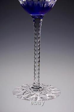 Beautiful Finely Cut Cobalt to Clear Crystal Wine Stem Baccarat Val St Lambert