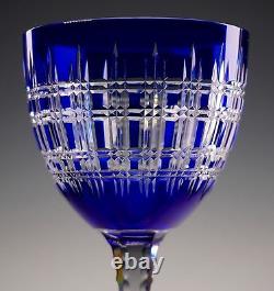 Beautiful Finely Cut Cobalt to Clear Crystal Wine Stem Baccarat Val St Lambert