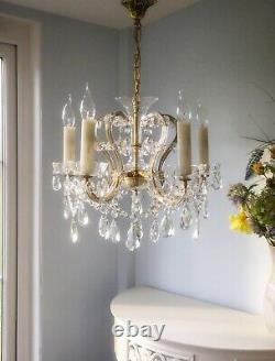 Beautiful French Antique / Vintage 5 light Cut Glass & Crystal Chandelier