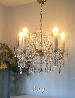 Beautiful French Antique / Vintage 5 light Cut Glass & Crystal Chandelier