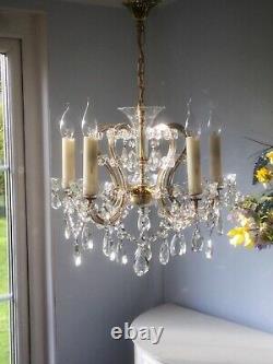 Beautiful French Antique / Vintage 5 light Cut Glass & Crystal Chandelier