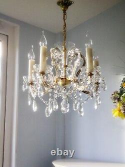 Beautiful French Antique / Vintage 5 light Cut Glass & Crystal Chandelier