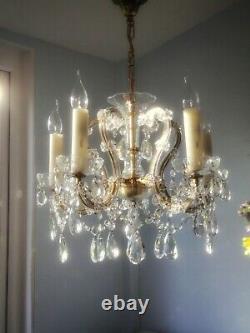 Beautiful French Antique / Vintage 5 light Cut Glass & Crystal Chandelier