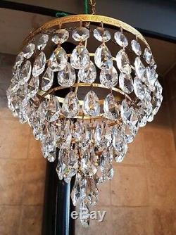 Beautiful French Vintage Six Tier Waterfall Cut Crystal Glass Chandelier