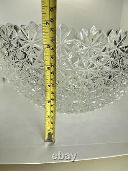 Beautiful Large DAISY BUTTON Very Heavy CUT GLASS Crystal PUNCH BOWL 13 Perfect