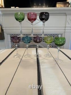 Beautiful Nachtmann Traube Cut To Clear Crystal Wine Glasses Set 8 Multicolor