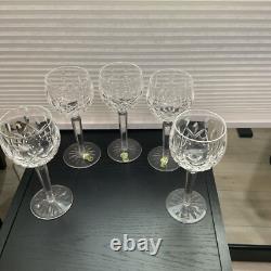 Beautiful Set of 5 WATERFORD CRYSTAL HANDMADE (Cut Foot) Hock Wine Glasses