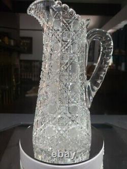 Beverage Jug Tankard Pitcher American Brilliant Cut Glass Crystal Bergen India