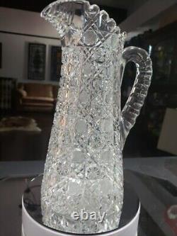 Beverage Jug Tankard Pitcher American Brilliant Cut Glass Crystal Bergen India