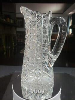 Beverage Jug Tankard Pitcher American Brilliant Cut Glass Crystal Bergen India