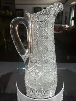 Beverage Jug Tankard Pitcher American Brilliant Cut Glass Crystal Bergen India