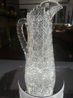 Beverage Jug Tankard Pitcher American Brilliant Cut Glass Crystal Bergen India