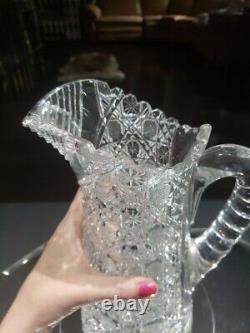 Beverage Jug Tankard Pitcher American Brilliant Cut Glass Crystal Bergen India