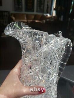 Beverage Jug Tankard Pitcher American Brilliant Cut Glass Crystal Bergen India