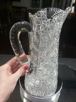 Beverage Jug Tankard Pitcher American Brilliant Cut Glass Crystal Bergen India