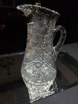 Beverage Jug Tankard Pitcher American Brilliant Cut Glass Crystal cane harvard