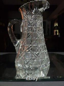 Beverage Jug Tankard Pitcher American Brilliant Cut Glass Crystal cane harvard