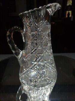 Beverage Jug Tankard Pitcher American Brilliant Cut Glass Crystal cane harvard