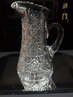 Beverage Jug Tankard Pitcher American Brilliant Cut Glass Crystal cane harvard