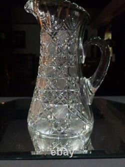 Beverage Jug Tankard Pitcher American Brilliant Cut Glass Crystal cane harvard