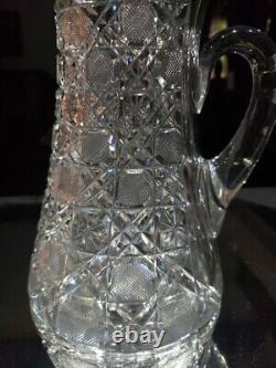 Beverage Jug Tankard Pitcher American Brilliant Cut Glass Crystal cane harvard