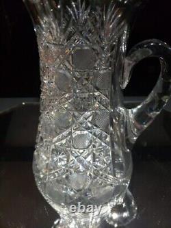 Beverage Jug Tankard Pitcher American Brilliant Cut Glass Crystal cane harvard