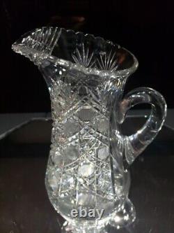 Beverage Jug Tankard Pitcher American Brilliant Cut Glass Crystal cane harvard