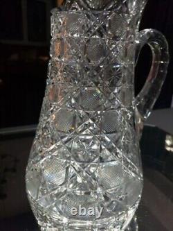 Beverage Jug Tankard Pitcher American Brilliant Cut Glass Crystal cane harvard