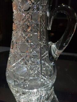 Beverage Jug Tankard Pitcher American Brilliant Cut Glass Crystal cane harvard