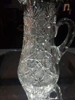 Beverage Jug Tankard Pitcher American Brilliant Cut Glass Crystal cane harvard