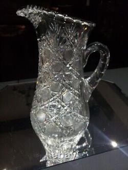 Beverage Jug Tankard Pitcher American Brilliant Cut Glass Crystal cane harvard