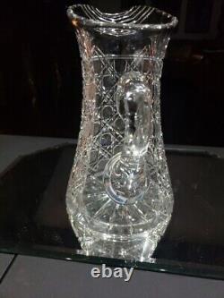 Beverage Jug Tankard Pitcher American Brilliant Cut Glass Crystal cane harvard