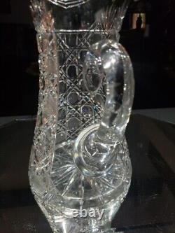 Beverage Jug Tankard Pitcher American Brilliant Cut Glass Crystal cane harvard