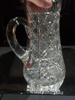 Beverage Jug Tankard Pitcher American Brilliant Cut Glass Crystal cane harvard