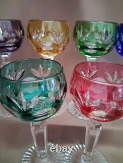 Beyer Vintage Multicolor Cut to Clear Crystal Liquor Glasses Set of 6