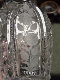 Big Antique Rare Signed Hawkes American Brilliant Cut Flower Glass Pitcher Ewer