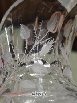 Big Antique Rare Signed Hawkes American Brilliant Cut Flower Glass Pitcher Ewer
