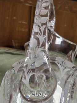 Big Antique Rare Signed Hawkes American Brilliant Cut Flower Glass Pitcher Ewer