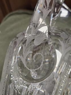 Big Antique Rare Signed Hawkes American Brilliant Cut Flower Glass Pitcher Ewer