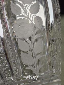 Big Antique Rare Signed Hawkes American Brilliant Cut Flower Glass Pitcher Ewer