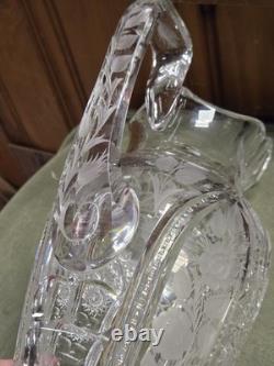 Big Antique Rare Signed Hawkes American Brilliant Cut Flower Glass Pitcher Ewer