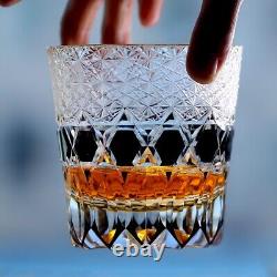 Black Edo Kiriko Drinking Glass New Style Hand Cut Crystal Whisky Cup 11oz