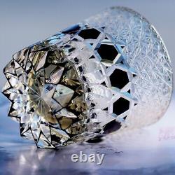 Black Edo Kiriko Drinking Glass New Style Hand Cut Crystal Whisky Cup 11oz