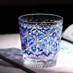 Blue Cut-to-Clear Lead Crystal Old Fashioned Glass Edo Kiriko Tumbler 330ml