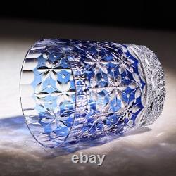 Blue Cut-to-Clear Lead Crystal Old Fashioned Glass Edo Kiriko Tumbler 330ml