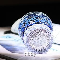 Blue Cut-to-Clear Lead Crystal Old Fashioned Glass Edo Kiriko Tumbler 330ml